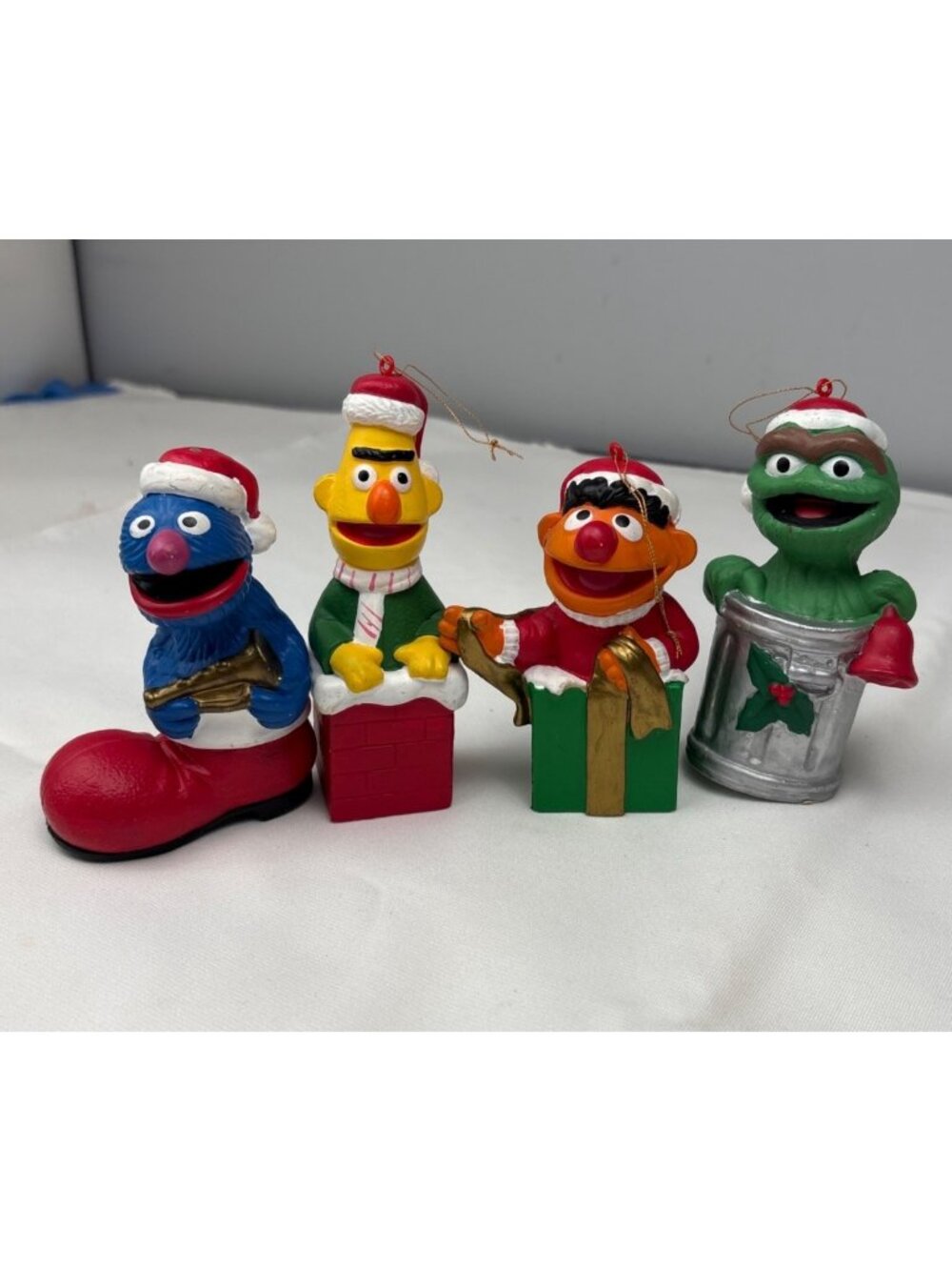 Sesame Street Christmas Ornament Set Featuring Bert Ernie Grover Oscar Vtg